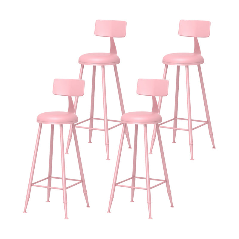 Modern Armless Backrest Counter Stool Iron Milk Tea Shop Bar Stool with Leather Cushion Pink 4 Piece Set Bar Stool(30"H) Clearhalo 'Bar Furniture' 'Bar Stools' 'bar_stools' 'furn' 'furn_bar_stools' 'furniture_bar_stools' 'Kitchen & Dining Furniture' 'kitchen&dining_furn' 'kitchen' 'kitchen_furn' Furniture' 4251227