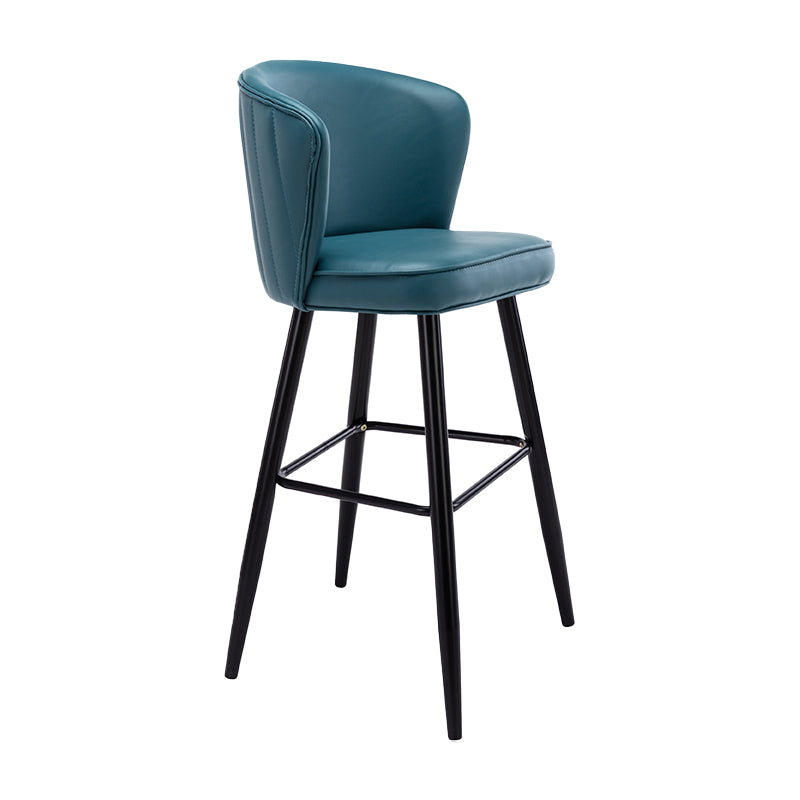 Contemporary Metal Upholstered Barstool Indoor Bar Stool with Iron Legs and Low Back Royal Blue 1 Piece Bar Stool(30"H) Clearhalo 'Bar Furniture' 'Bar Stools' 'bar_stools' 'furn' 'furn_bar_stools' 'furniture_bar_stools' 'Kitchen & Dining Furniture' 'kitchen&dining_furn' 'kitchen' 'kitchen_furn' Furniture' 4251260