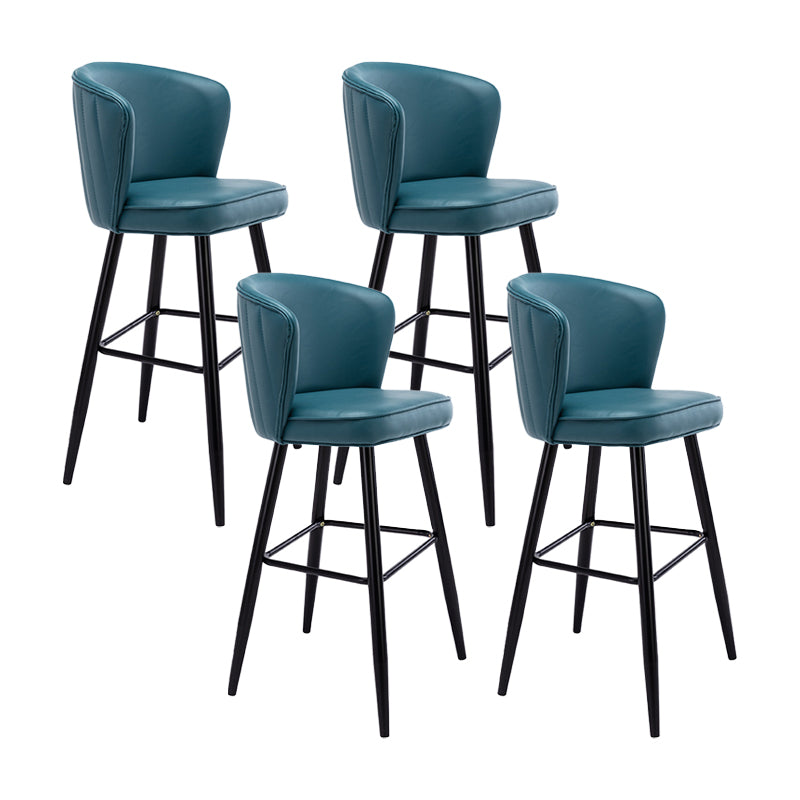 Contemporary Metal Upholstered Barstool Indoor Bar Stool with Iron Legs and Low Back Royal Blue 4 Piece Set Bar Stool(30"H) Clearhalo 'Bar Furniture' 'Bar Stools' 'bar_stools' 'furn' 'furn_bar_stools' 'furniture_bar_stools' 'Kitchen & Dining Furniture' 'kitchen&dining_furn' 'kitchen' 'kitchen_furn' Furniture' 4251263