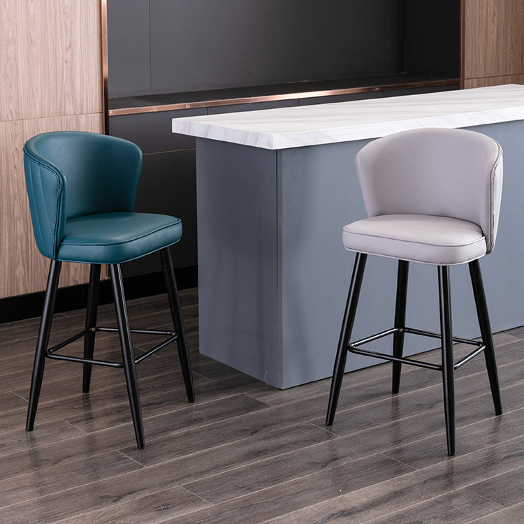 Contemporary Metal Upholstered Barstool Indoor Bar Stool with Iron Legs and Low Back Clearhalo 'Bar Furniture' 'Bar Stools' 'bar_stools' 'furn' 'furn_bar_stools' 'furniture_bar_stools' 'Kitchen & Dining Furniture' 'kitchen&dining_furn' 'kitchen' 'kitchen_furn' Furniture' 4251273
