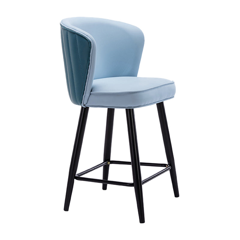 Contemporary Metal Upholstered Barstool Indoor Bar Stool with Iron Legs and Low Back Blue 1 Piece Short Stool(22"H) Clearhalo 'Bar Furniture' 'Bar Stools' 'bar_stools' 'furn' 'furn_bar_stools' 'furniture_bar_stools' 'Kitchen & Dining Furniture' 'kitchen&dining_furn' 'kitchen' 'kitchen_furn' Furniture' 4251277