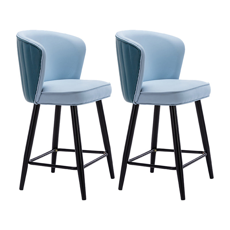 Contemporary Metal Upholstered Barstool Indoor Bar Stool with Iron Legs and Low Back Blue 2 Piece Set Short Stool(22"H) Clearhalo 'Bar Furniture' 'Bar Stools' 'bar_stools' 'furn' 'furn_bar_stools' 'furniture_bar_stools' 'Kitchen & Dining Furniture' 'kitchen&dining_furn' 'kitchen' 'kitchen_furn' Furniture' 4251278