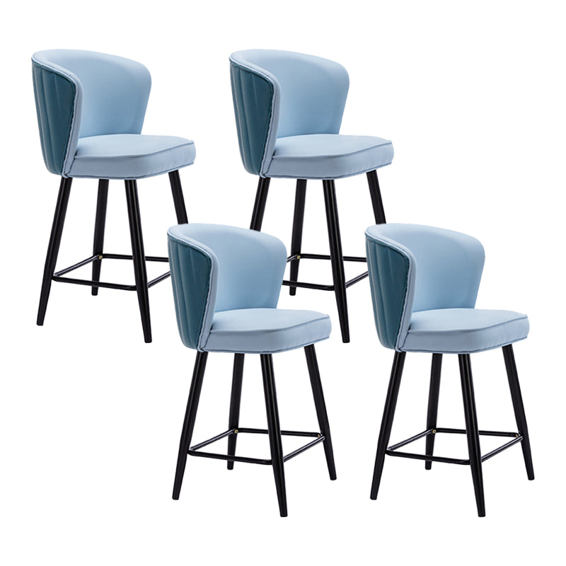 Contemporary Metal Upholstered Barstool Indoor Bar Stool with Iron Legs and Low Back Blue 4 Piece Set Short Stool(22"H) Clearhalo 'Bar Furniture' 'Bar Stools' 'bar_stools' 'furn' 'furn_bar_stools' 'furniture_bar_stools' 'Kitchen & Dining Furniture' 'kitchen&dining_furn' 'kitchen' 'kitchen_furn' Furniture' 4251279