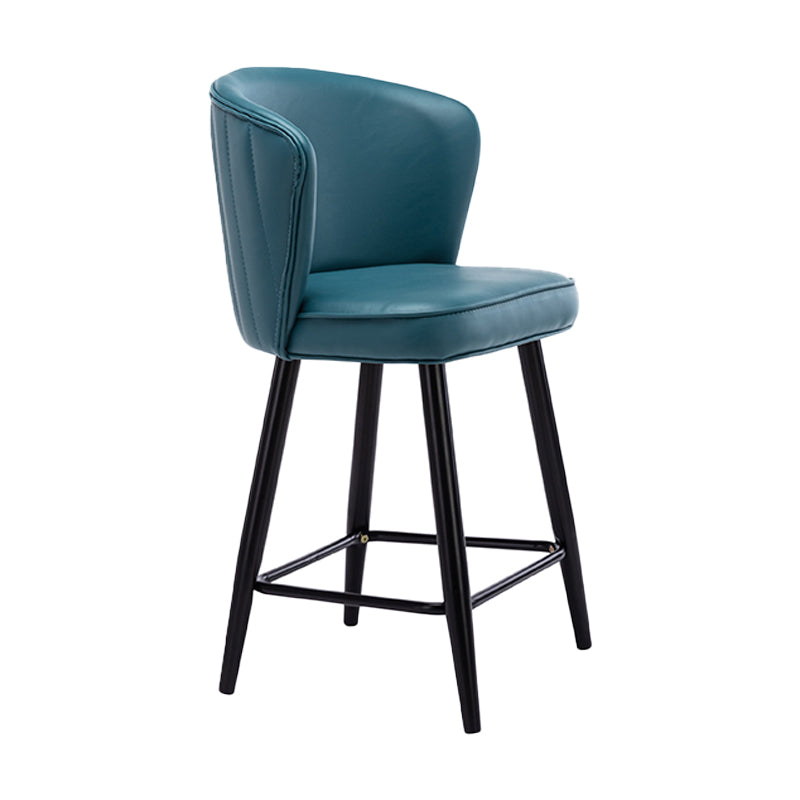 Contemporary Metal Upholstered Barstool Indoor Bar Stool with Iron Legs and Low Back Royal Blue 1 Piece Short Stool(22"H) Clearhalo 'Bar Furniture' 'Bar Stools' 'bar_stools' 'furn' 'furn_bar_stools' 'furniture_bar_stools' 'Kitchen & Dining Furniture' 'kitchen&dining_furn' 'kitchen' 'kitchen_furn' Furniture' 4251280