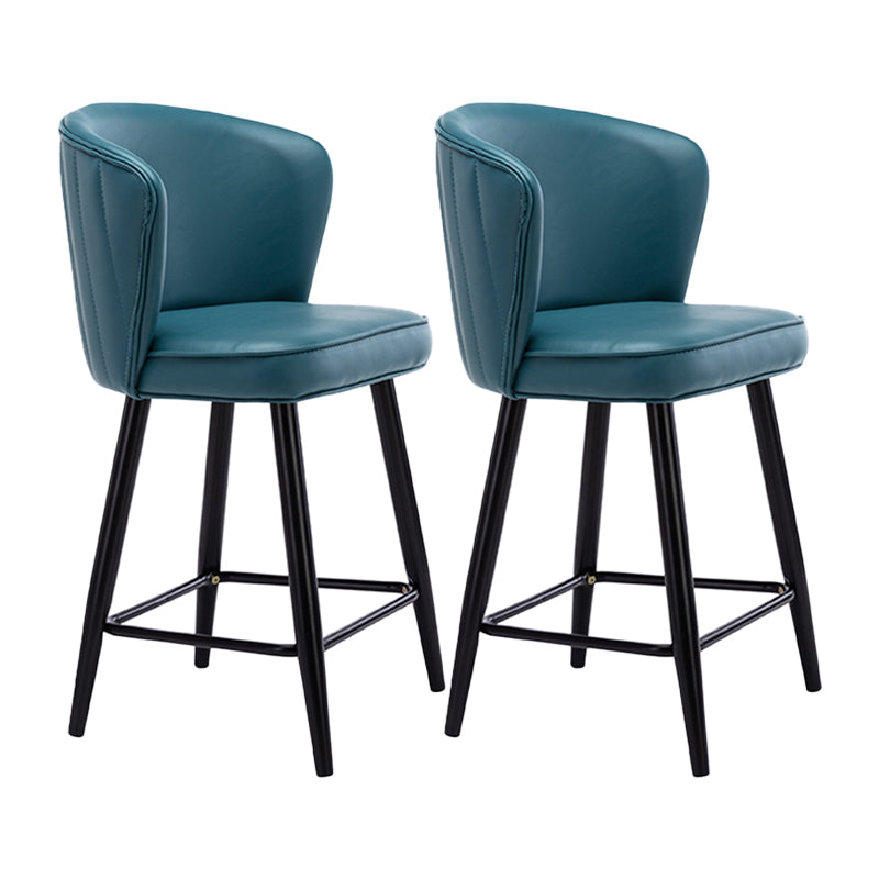 Contemporary Metal Upholstered Barstool Indoor Bar Stool with Iron Legs and Low Back Royal Blue 2 Piece Set Short Stool(22"H) Clearhalo 'Bar Furniture' 'Bar Stools' 'bar_stools' 'furn' 'furn_bar_stools' 'furniture_bar_stools' 'Kitchen & Dining Furniture' 'kitchen&dining_furn' 'kitchen' 'kitchen_furn' Furniture' 4251281