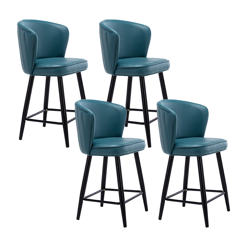 Contemporary Metal Upholstered Barstool Indoor Bar Stool with Iron Legs and Low Back Royal Blue 4 Piece Set Short Stool(22"H) Clearhalo 'Bar Furniture' 'Bar Stools' 'bar_stools' 'furn' 'furn_bar_stools' 'furniture_bar_stools' 'Kitchen & Dining Furniture' 'kitchen&dining_furn' 'kitchen' 'kitchen_furn' Furniture' 4251282