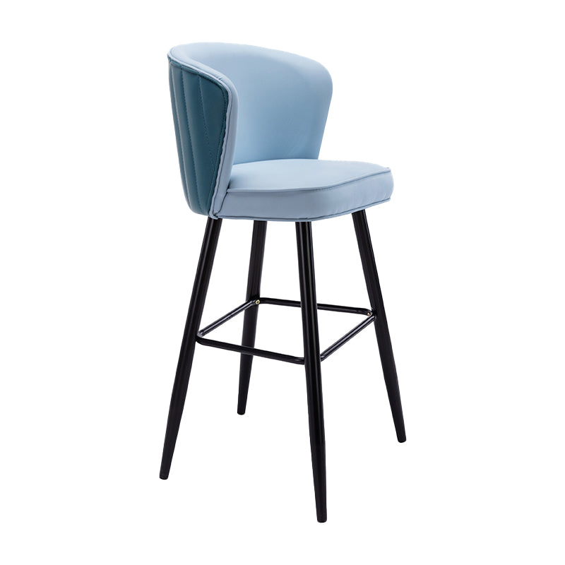 Contemporary Metal Upholstered Barstool Indoor Bar Stool with Iron Legs and Low Back Blue 1 Piece Bar Stool(30"H) Clearhalo 'Bar Furniture' 'Bar Stools' 'bar_stools' 'furn' 'furn_bar_stools' 'furniture_bar_stools' 'Kitchen & Dining Furniture' 'kitchen&dining_furn' 'kitchen' 'kitchen_furn' Furniture' 4251283