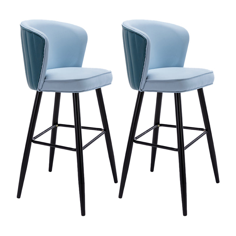 Contemporary Metal Upholstered Barstool Indoor Bar Stool with Iron Legs and Low Back Blue 2 Piece Set Bar Stool(30"H) Clearhalo 'Bar Furniture' 'Bar Stools' 'bar_stools' 'furn' 'furn_bar_stools' 'furniture_bar_stools' 'Kitchen & Dining Furniture' 'kitchen&dining_furn' 'kitchen' 'kitchen_furn' Furniture' 4251284
