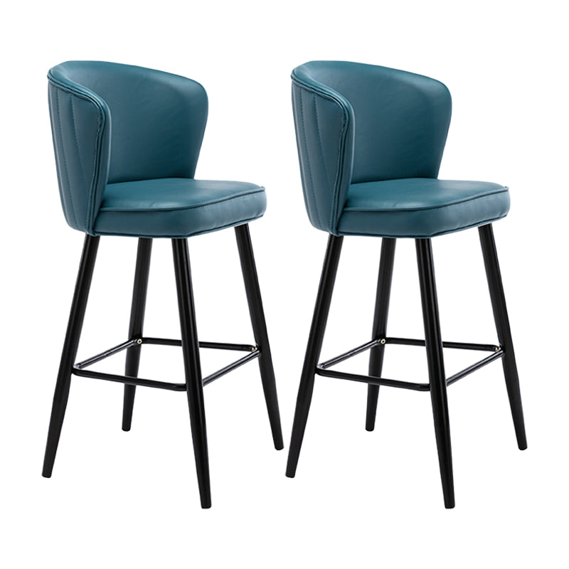 Contemporary Metal Upholstered Barstool Indoor Bar Stool with Iron Legs and Low Back Royal Blue 2 Piece Set Counter Stool(26"H) Clearhalo 'Bar Furniture' 'Bar Stools' 'bar_stools' 'furn' 'furn_bar_stools' 'furniture_bar_stools' 'Kitchen & Dining Furniture' 'kitchen&dining_furn' 'kitchen' 'kitchen_furn' Furniture' 4251287