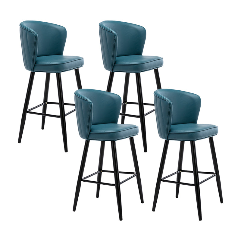 Contemporary Metal Upholstered Barstool Indoor Bar Stool with Iron Legs and Low Back Royal Blue 4 Piece Set Counter Stool(26"H) Clearhalo 'Bar Furniture' 'Bar Stools' 'bar_stools' 'furn' 'furn_bar_stools' 'furniture_bar_stools' 'Kitchen & Dining Furniture' 'kitchen&dining_furn' 'kitchen' 'kitchen_furn' Furniture' 4251288