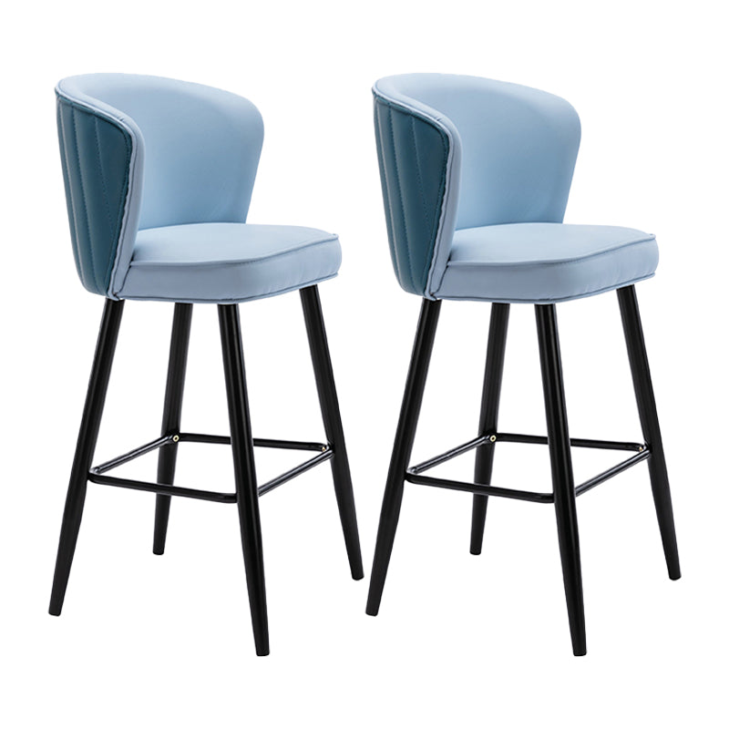 Contemporary Metal Upholstered Barstool Indoor Bar Stool with Iron Legs and Low Back Blue 2 Piece Set Counter Stool(26"H) Clearhalo 'Bar Furniture' 'Bar Stools' 'bar_stools' 'furn' 'furn_bar_stools' 'furniture_bar_stools' 'Kitchen & Dining Furniture' 'kitchen&dining_furn' 'kitchen' 'kitchen_furn' Furniture' 4251293