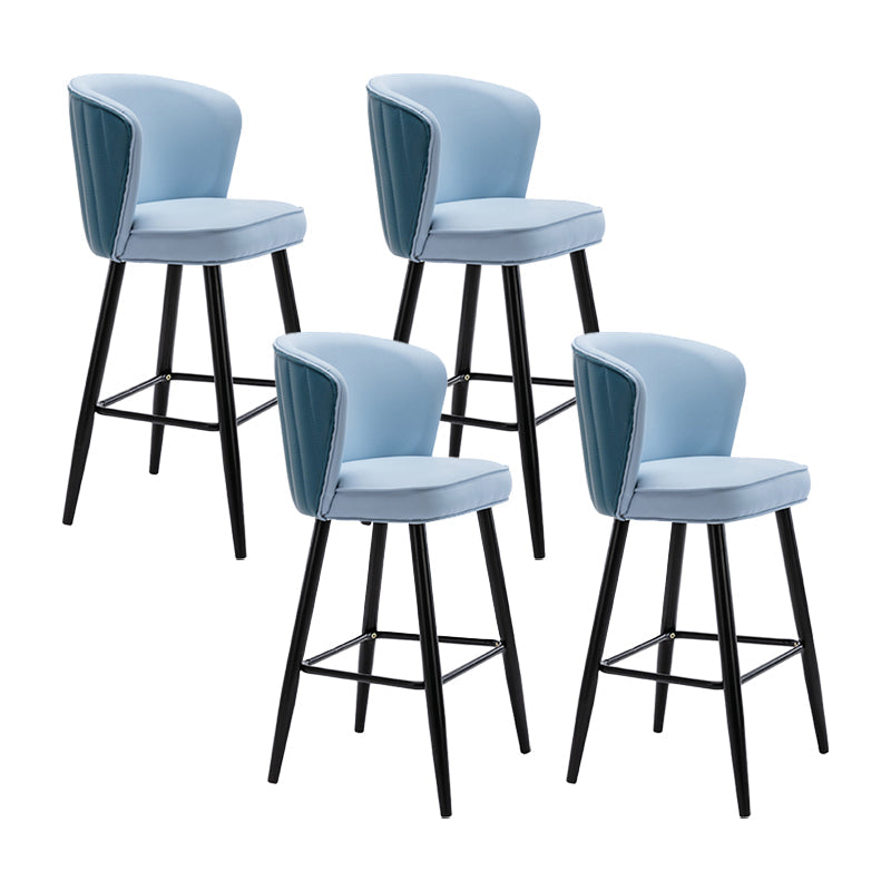 Contemporary Metal Upholstered Barstool Indoor Bar Stool with Iron Legs and Low Back Blue 4 Piece Set Counter Stool(26"H) Clearhalo 'Bar Furniture' 'Bar Stools' 'bar_stools' 'furn' 'furn_bar_stools' 'furniture_bar_stools' 'Kitchen & Dining Furniture' 'kitchen&dining_furn' 'kitchen' 'kitchen_furn' Furniture' 4251294