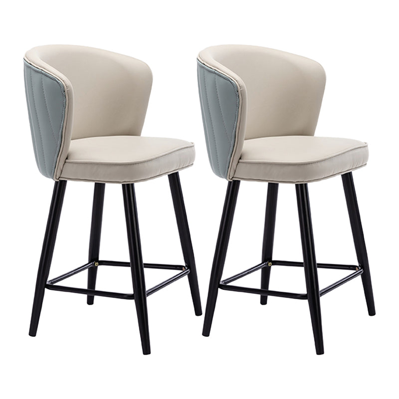 Contemporary Metal Upholstered Barstool Indoor Bar Stool with Iron Legs and Low Back Blue-White 2 Piece Set Short Stool(22"H) Clearhalo 'Bar Furniture' 'Bar Stools' 'bar_stools' 'furn' 'furn_bar_stools' 'furniture_bar_stools' 'Kitchen & Dining Furniture' 'kitchen&dining_furn' 'kitchen' 'kitchen_furn' Furniture' 4251296
