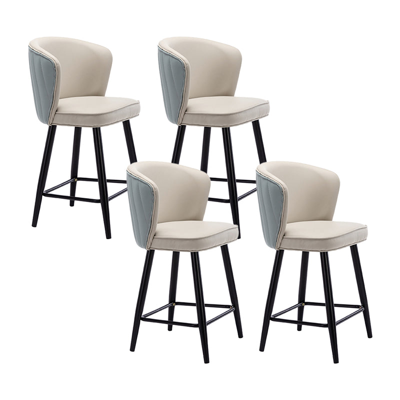 Contemporary Metal Upholstered Barstool Indoor Bar Stool with Iron Legs and Low Back Blue-White 4 Piece Set Short Stool(22"H) Clearhalo 'Bar Furniture' 'Bar Stools' 'bar_stools' 'furn' 'furn_bar_stools' 'furniture_bar_stools' 'Kitchen & Dining Furniture' 'kitchen&dining_furn' 'kitchen' 'kitchen_furn' Furniture' 4251297