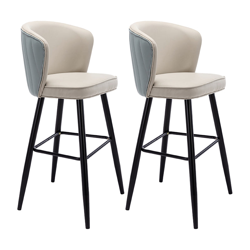 Contemporary Metal Upholstered Barstool Indoor Bar Stool with Iron Legs and Low Back Blue-White 2 Piece Set Bar Stool(30"H) Clearhalo 'Bar Furniture' 'Bar Stools' 'bar_stools' 'furn' 'furn_bar_stools' 'furniture_bar_stools' 'Kitchen & Dining Furniture' 'kitchen&dining_furn' 'kitchen' 'kitchen_furn' Furniture' 4251305