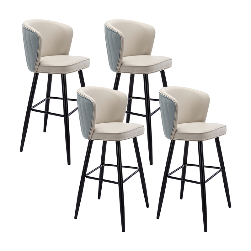 Contemporary Metal Upholstered Barstool Indoor Bar Stool with Iron Legs and Low Back Blue-White 4 Piece Set Bar Stool(30"H) Clearhalo 'Bar Furniture' 'Bar Stools' 'bar_stools' 'furn' 'furn_bar_stools' 'furniture_bar_stools' 'Kitchen & Dining Furniture' 'kitchen&dining_furn' 'kitchen' 'kitchen_furn' Furniture' 4251306