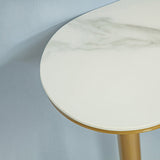 White Stone Glam Indoor Bar Dining Table Gold Double Pedestal Bistro Table with Shelve Clearhalo 'Bar Furniture' 'Bar Tables' 'bar_tables' 'furn' 'furn_bar_tables' 'Furniture' 'furniture_bar_tables' 'Kitchen & Dining Furniture' 'kitchen&dining_furn' 'kitchen' 4257707