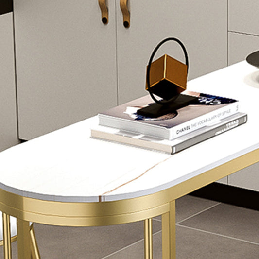 Glam White Stone Bar Dining Table Iron Double Pedestal Bistro Table with Shelf Clearhalo 'Bar Furniture' 'Bar Tables' 'bar_tables' 'furn' 'furn_bar_tables' 'Furniture' 'furniture_bar_tables' 'Kitchen & Dining Furniture' 'kitchen&dining_furn' 'kitchen' 4257727