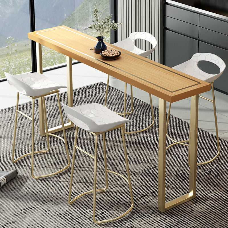 Wood Top Cocktail Bar Table Nordic Gold Frame Bar Height Table for Dining Room Clearhalo 'Bar Furniture' 'Bar Tables' 'bar_tables' 'furn' 'furn_bar_tables' 'Furniture' 'furniture_bar_tables' 'Kitchen & Dining Furniture' 'kitchen&dining_furn' 'kitchen' 4257781