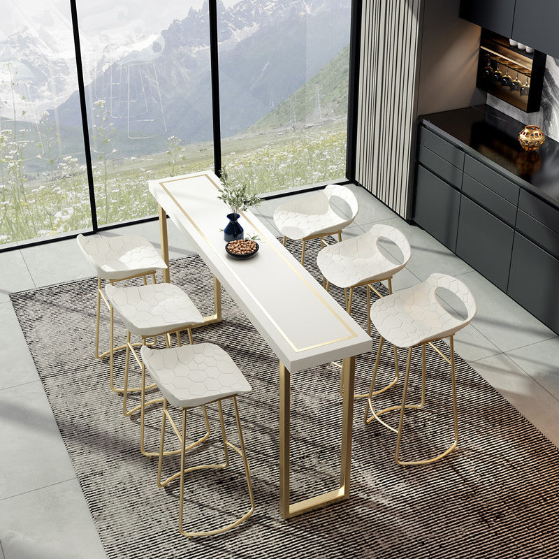 Wood Top Cocktail Bar Table Nordic Gold Frame Bar Height Table for Dining Room Clearhalo 'Bar Furniture' 'Bar Tables' 'bar_tables' 'furn' 'furn_bar_tables' 'Furniture' 'furniture_bar_tables' 'Kitchen & Dining Furniture' 'kitchen&dining_furn' 'kitchen' 4257783