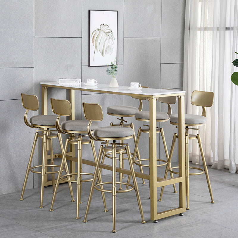 Glam Rectangle Faux Marble Bar Dining Table Gold Indoor Bistro Table with Trestle Pedestal Clearhalo 'Bar Furniture' 'Bar Tables' 'bar_tables' 'furn' 'furn_bar_tables' 'Furniture' 'furniture_bar_tables' 'Kitchen & Dining Furniture' 'kitchen&dining_furn' 'kitchen' 4257796
