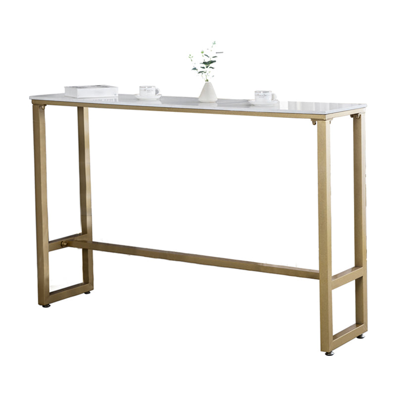 Glam Rectangle Faux Marble Bar Dining Table Gold Indoor Bistro Table with Trestle Pedestal Without Chairs Clearhalo 'Bar Furniture' 'Bar Tables' 'bar_tables' 'furn' 'furn_bar_tables' 'Furniture' 'furniture_bar_tables' 'Kitchen & Dining Furniture' 'kitchen&dining_furn' 'kitchen' 4257797