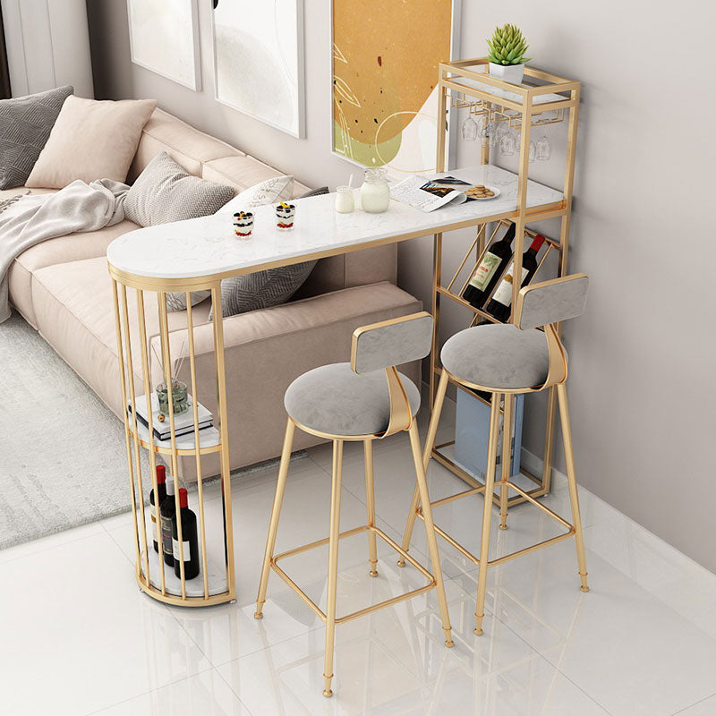Glam Style Cocktail Bar Table 42-inch Height Metal Base Bar Height Storage Table Clearhalo 'Bar Furniture' 'Bar Tables' 'bar_tables' 'furn' 'furn_bar_tables' 'Furniture' 'furniture_bar_tables' 'Kitchen & Dining Furniture' 'kitchen&dining_furn' 'kitchen' 4257812