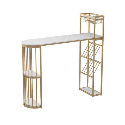 Glam Style Cocktail Bar Table 42-inch Height Metal Base Bar Height Storage Table White Without Chairs Clearhalo 'Bar Furniture' 'Bar Tables' 'bar_tables' 'furn' 'furn_bar_tables' 'Furniture' 'furniture_bar_tables' 'Kitchen & Dining Furniture' 'kitchen&dining_furn' 'kitchen' 4257813