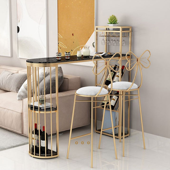 Glam Style Cocktail Bar Table 42-inch Height Metal Base Bar Height Storage Table Black Without Chairs Clearhalo 'Bar Furniture' 'Bar Tables' 'bar_tables' 'furn' 'furn_bar_tables' 'Furniture' 'furniture_bar_tables' 'Kitchen & Dining Furniture' 'kitchen&dining_furn' 'kitchen' 4257814
