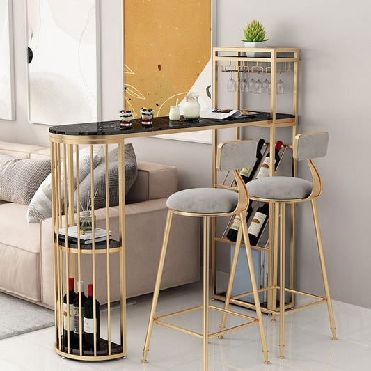 Glam Style Cocktail Bar Table 42-inch Height Metal Base Bar Height Storage Table Clearhalo 'Bar Furniture' 'Bar Tables' 'bar_tables' 'furn' 'furn_bar_tables' 'Furniture' 'furniture_bar_tables' 'Kitchen & Dining Furniture' 'kitchen&dining_furn' 'kitchen' 4257817