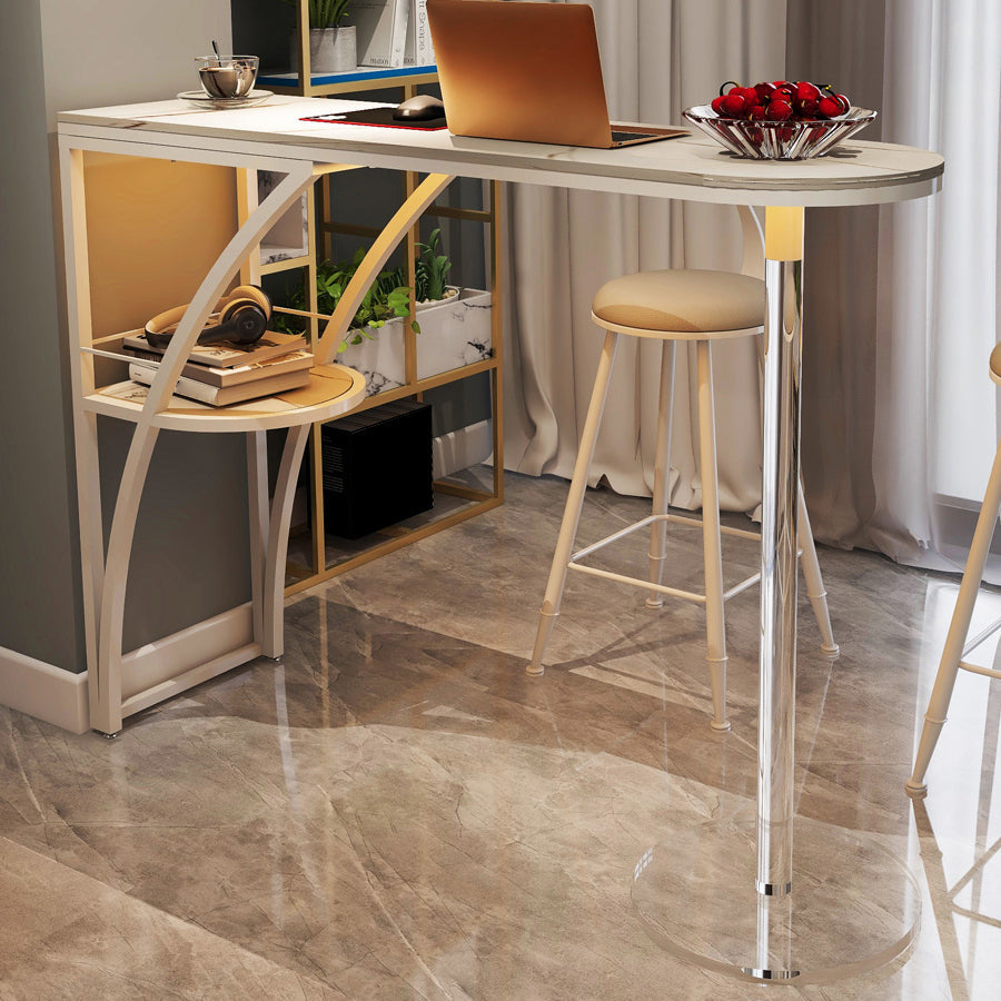 Glam Style 41.3"H Bar Table Faux Marble White Top Specialty Bistro Table Clearhalo 'Bar Furniture' 'Bar Tables' 'bar_tables' 'furn' 'furn_bar_tables' 'Furniture' 'furniture_bar_tables' 'Kitchen & Dining Furniture' 'kitchen&dining_furn' 'kitchen' 4257831