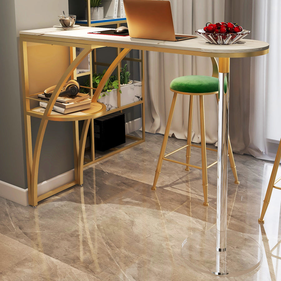 Glam Style 41.3"H Bar Table Faux Marble White Top Specialty Bistro Table Clearhalo 'Bar Furniture' 'Bar Tables' 'bar_tables' 'furn' 'furn_bar_tables' 'Furniture' 'furniture_bar_tables' 'Kitchen & Dining Furniture' 'kitchen&dining_furn' 'kitchen' 4257832