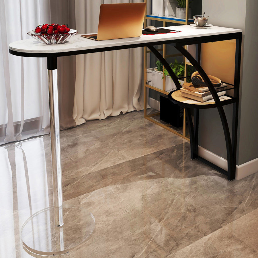 Glam Style 41.3"H Bar Table Faux Marble White Top Specialty Bistro Table Clearhalo 'Bar Furniture' 'Bar Tables' 'bar_tables' 'furn' 'furn_bar_tables' 'Furniture' 'furniture_bar_tables' 'Kitchen & Dining Furniture' 'kitchen&dining_furn' 'kitchen' 4257833