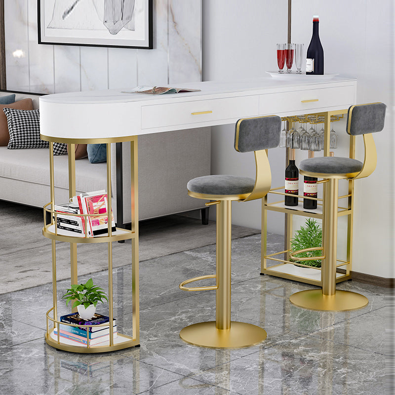 Glam White Marble Bar Dining Table Metal Double Pedestal Bistro Table with Drawer Clearhalo 'Bar Furniture' 'Bar Tables' 'bar_tables' 'furn' 'furn_bar_tables' 'Furniture' 'furniture_bar_tables' 'Kitchen & Dining Furniture' 'kitchen&dining_furn' 'kitchen' 4257858