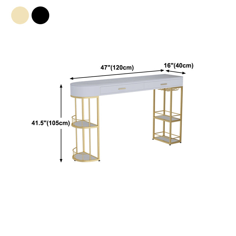 Glam White Marble Bar Dining Table Metal Double Pedestal Bistro Table with Drawer Clearhalo 'Bar Furniture' 'Bar Tables' 'bar_tables' 'furn' 'furn_bar_tables' 'Furniture' 'furniture_bar_tables' 'Kitchen & Dining Furniture' 'kitchen&dining_furn' 'kitchen' 4257869