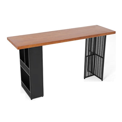 Industrial Style Bar Table 42-inch Height Brown Wood Top Metal Base Bistro Table Without Chairs Clearhalo 'Bar Furniture' 'Bar Tables' 'bar_tables' 'furn' 'furn_bar_tables' 'Furniture' 'furniture_bar_tables' 'Kitchen & Dining Furniture' 'kitchen&dining_furn' 'kitchen' 4257921