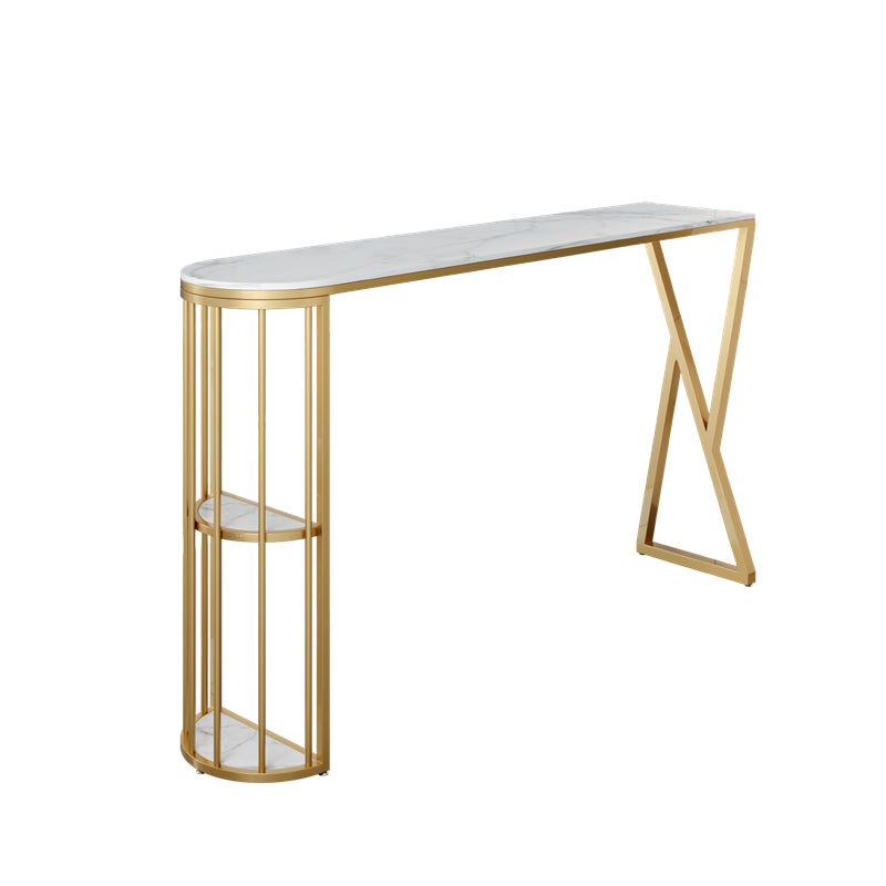 Indoor 42-inch Height Cocktail Bar Table Nordic Metal Base Bar Height Storage Table White Without Chairs Clearhalo 'Bar Furniture' 'Bar Tables' 'bar_tables' 'furn' 'furn_bar_tables' 'Furniture' 'furniture_bar_tables' 'Kitchen & Dining Furniture' 'kitchen&dining_furn' 'kitchen' 4257939