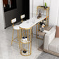 White Stone Glam Indoor Bar Dining Table Iron Double Pedestal Bistro Table with Wine Rack Clearhalo 'Bar Furniture' 'Bar Tables' 'bar_tables' 'furn' 'furn_bar_tables' 'Furniture' 'furniture_bar_tables' 'Kitchen & Dining Furniture' 'kitchen&dining_furn' 'kitchen' 4257977