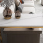 White Stone Glam Indoor Bar Dining Table Iron Double Pedestal Bistro Table with Wine Rack Clearhalo 'Bar Furniture' 'Bar Tables' 'bar_tables' 'furn' 'furn_bar_tables' 'Furniture' 'furniture_bar_tables' 'Kitchen & Dining Furniture' 'kitchen&dining_furn' 'kitchen' 4257981