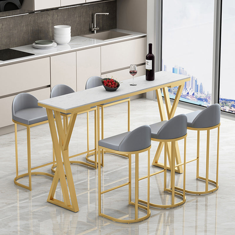 Glam Rectangle Indoor Bar Dining Table Stone Bistro Table with Double Pedestal Clearhalo 'Bar Furniture' 'Bar Tables' 'bar_tables' 'furn' 'furn_bar_tables' 'Furniture' 'furniture_bar_tables' 'Kitchen & Dining Furniture' 'kitchen&dining_furn' 'kitchen' 4257991