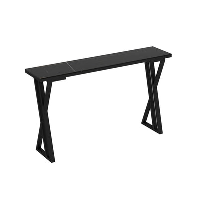 Glam Rectangle Indoor Bar Dining Table Stone Bistro Table with Double Pedestal Black Without Chairs Clearhalo 'Bar Furniture' 'Bar Tables' 'bar_tables' 'furn' 'furn_bar_tables' 'Furniture' 'furniture_bar_tables' 'Kitchen & Dining Furniture' 'kitchen&dining_furn' 'kitchen' 4257992