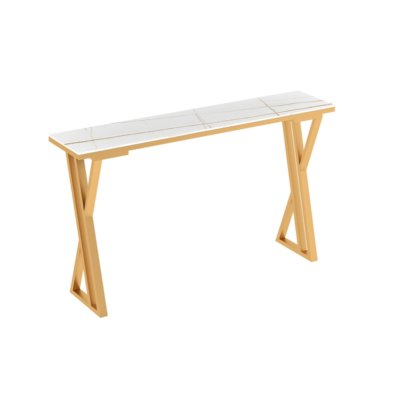 Glam Rectangle Indoor Bar Dining Table Stone Bistro Table with Double Pedestal Gold Without Chairs Clearhalo 'Bar Furniture' 'Bar Tables' 'bar_tables' 'furn' 'furn_bar_tables' 'Furniture' 'furniture_bar_tables' 'Kitchen & Dining Furniture' 'kitchen&dining_furn' 'kitchen' 4257996