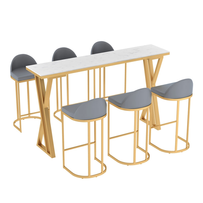 Glam Rectangle Indoor Bar Dining Table Stone Bistro Table with Double Pedestal Clearhalo 'Bar Furniture' 'Bar Tables' 'bar_tables' 'furn' 'furn_bar_tables' 'Furniture' 'furniture_bar_tables' 'Kitchen & Dining Furniture' 'kitchen&dining_furn' 'kitchen' 4257997