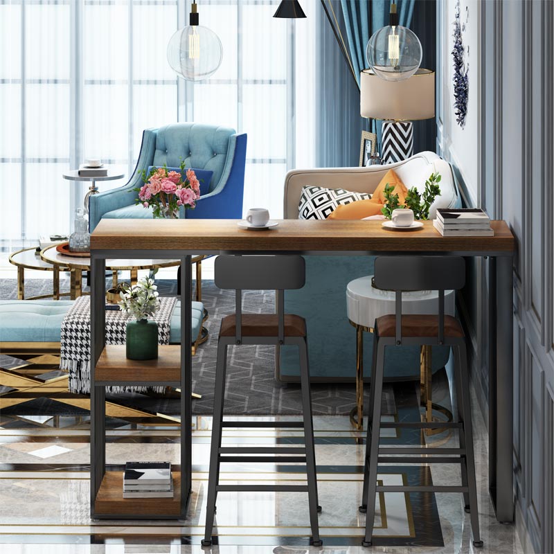 Industrial Rectangle Indoor Bar Dining Table Brown Pine Bistro Table Fixed Table Clearhalo 'Bar Furniture' 'Bar Tables' 'bar_tables' 'furn' 'furn_bar_tables' 'Furniture' 'furniture_bar_tables' 'Kitchen & Dining Furniture' 'kitchen&dining_furn' 'kitchen' 4258011