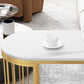 Glam White Stone Bar Dining Table Iron Double Pedestal Bistro Table with Wine Rack Clearhalo 'Bar Furniture' 'Bar Tables' 'bar_tables' 'furn' 'furn_bar_tables' 'Furniture' 'furniture_bar_tables' 'Kitchen & Dining Furniture' 'kitchen&dining_furn' 'kitchen' 4258034