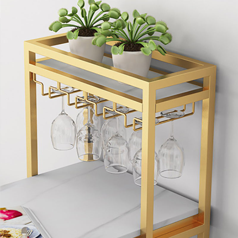 Glam White Stone Bar Dining Table Iron Double Pedestal Bistro Table with Wine Rack Clearhalo 'Bar Furniture' 'Bar Tables' 'bar_tables' 'furn' 'furn_bar_tables' 'Furniture' 'furniture_bar_tables' 'Kitchen & Dining Furniture' 'kitchen&dining_furn' 'kitchen' 4258035