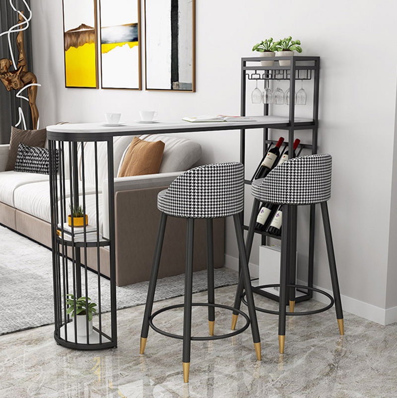 Glam White Stone Bar Dining Table Iron Double Pedestal Bistro Table with Wine Rack Clearhalo 'Bar Furniture' 'Bar Tables' 'bar_tables' 'furn' 'furn_bar_tables' 'Furniture' 'furniture_bar_tables' 'Kitchen & Dining Furniture' 'kitchen&dining_furn' 'kitchen' 4258036