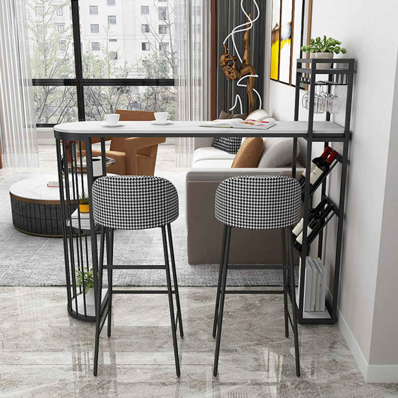 Glam White Stone Bar Dining Table Iron Double Pedestal Bistro Table with Wine Rack Clearhalo 'Bar Furniture' 'Bar Tables' 'bar_tables' 'furn' 'furn_bar_tables' 'Furniture' 'furniture_bar_tables' 'Kitchen & Dining Furniture' 'kitchen&dining_furn' 'kitchen' 4258037