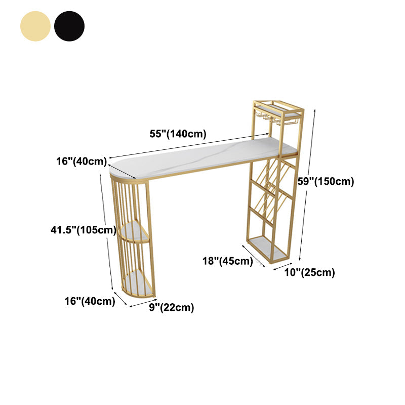 Glam White Stone Bar Dining Table Iron Double Pedestal Bistro Table with Wine Rack Clearhalo 'Bar Furniture' 'Bar Tables' 'bar_tables' 'furn' 'furn_bar_tables' 'Furniture' 'furniture_bar_tables' 'Kitchen & Dining Furniture' 'kitchen&dining_furn' 'kitchen' 4258040