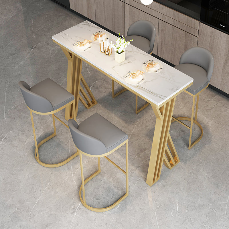 Glam White Stone Bar Dining Table Rectangle Indoor Bistro Table with Double Pedestal Clearhalo 'Bar Furniture' 'Bar Tables' 'bar_tables' 'furn' 'furn_bar_tables' 'Furniture' 'furniture_bar_tables' 'Kitchen & Dining Furniture' 'kitchen&dining_furn' 'kitchen' 4258043